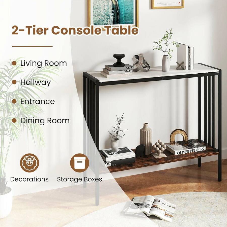 Box Type Console Table Kadyn 36 Inch 2 Tier Industrial Console Table with Sintered Stone Top ...
