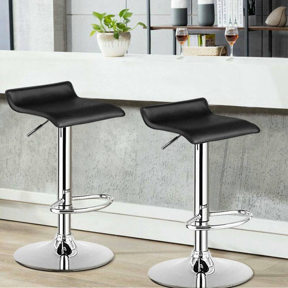 Alt View 4. Pefilos - Set of 2 Height-Adjustable PU Leather Backless Bar Stools-Black, Bar Height Stools, Counter Height Bar Stools for - Black.