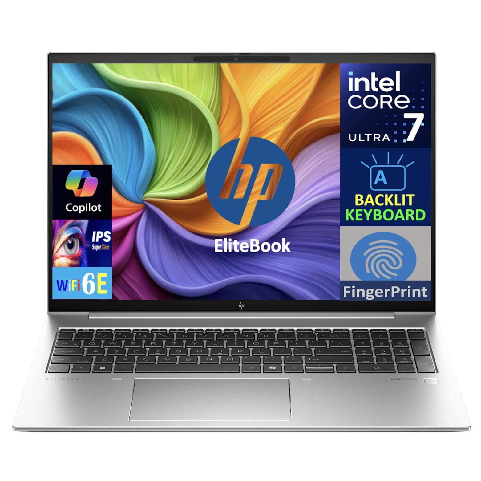 Copilot IPS Super Clear WiFi 6E hp EliteBook by intel CORE ULTRA 7 A BACKLIT KEYBOARD FingerPrint