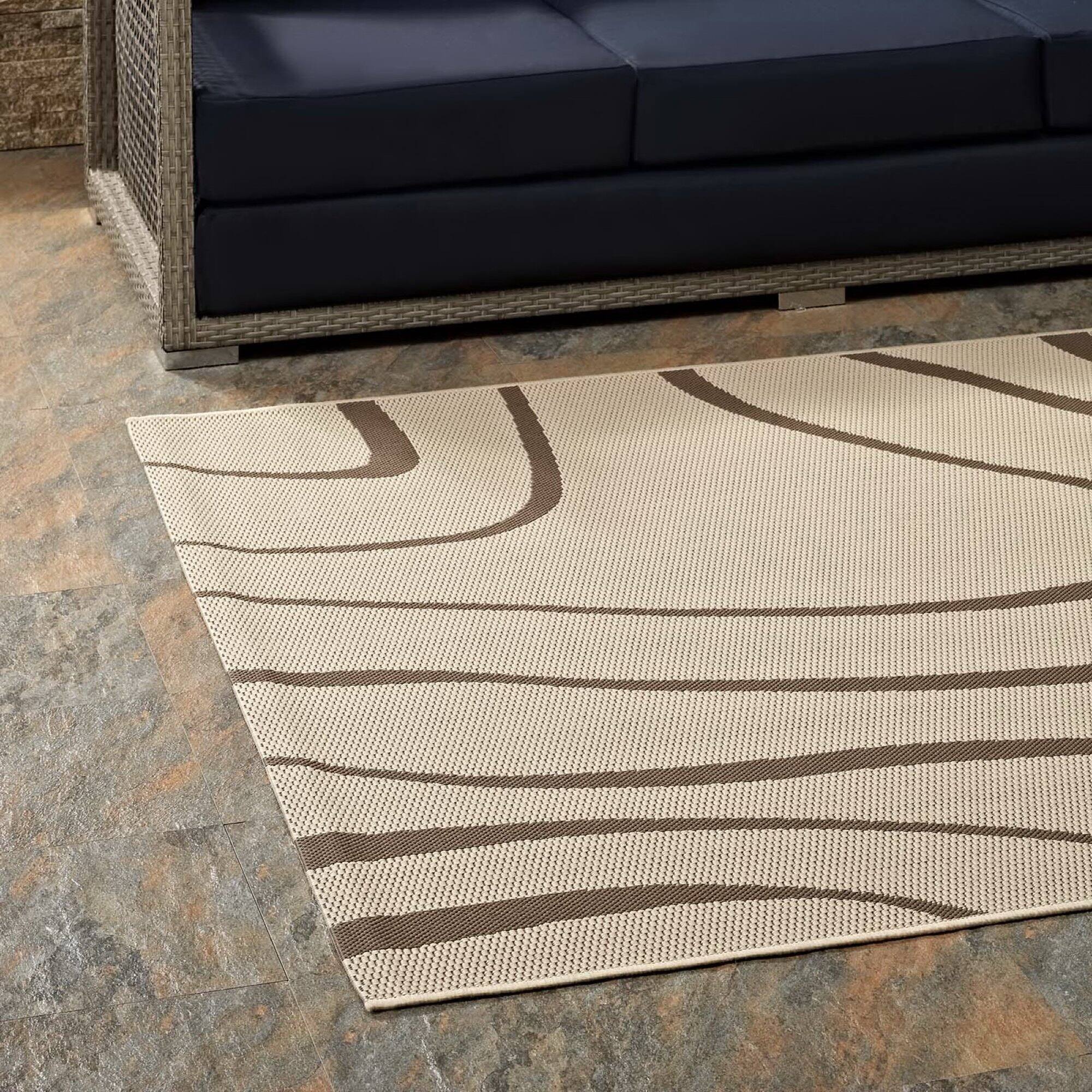 Back. Modway - Surge Swirl Abstract Indoor and Outdoor Area Rug - Light and Dark Beige.