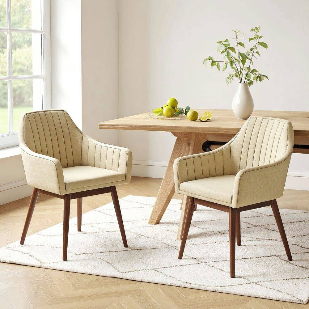 Kadyn - Set of 2 Upholstered Accent Chairs with Padded Backrest and Seat, Fabric and Walnut Frame - Beige