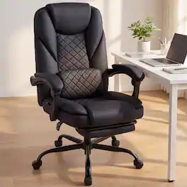 Dowinx - Ergonomic Executive Leather Reclining Chair with Footrest,Office Chair with Quilted Lumbar Support & Adjustable Arms - Black