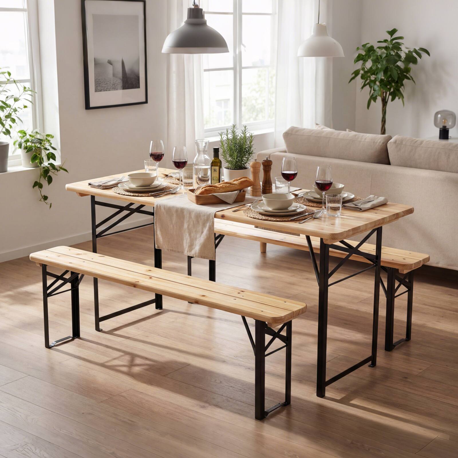 Alt View 1. Gymax - Gymax 3PCS Folding Picnic Table w/ Benches Seats & Metal Frame for Garden Patio - Black.