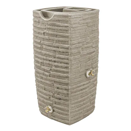 Front. Good Ideas - Good Ideas Impressions Riverwalk 50 Gallon Rain Saver with Spigots, Sandstone - Sandstone.