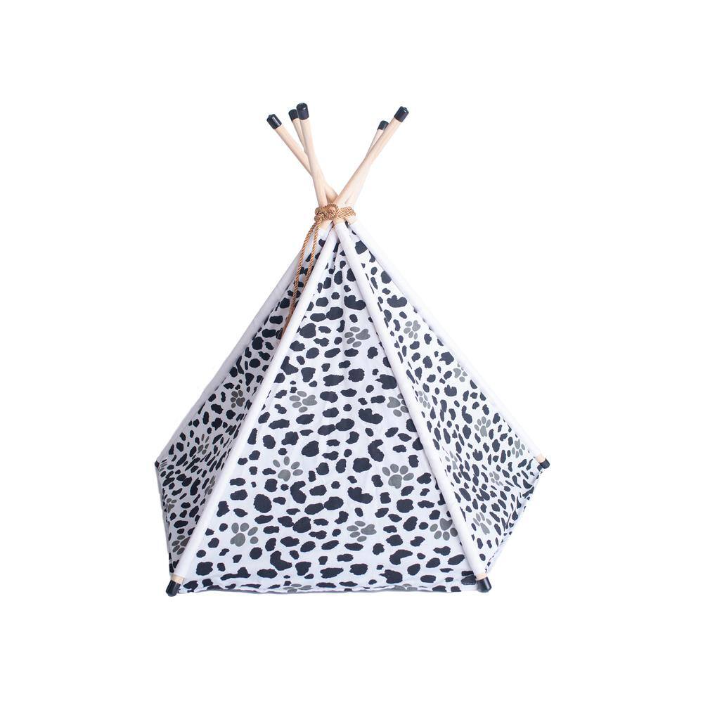 Left. Armarkat - Cat Bed Teepee Style White W/Black Paw Print - White.