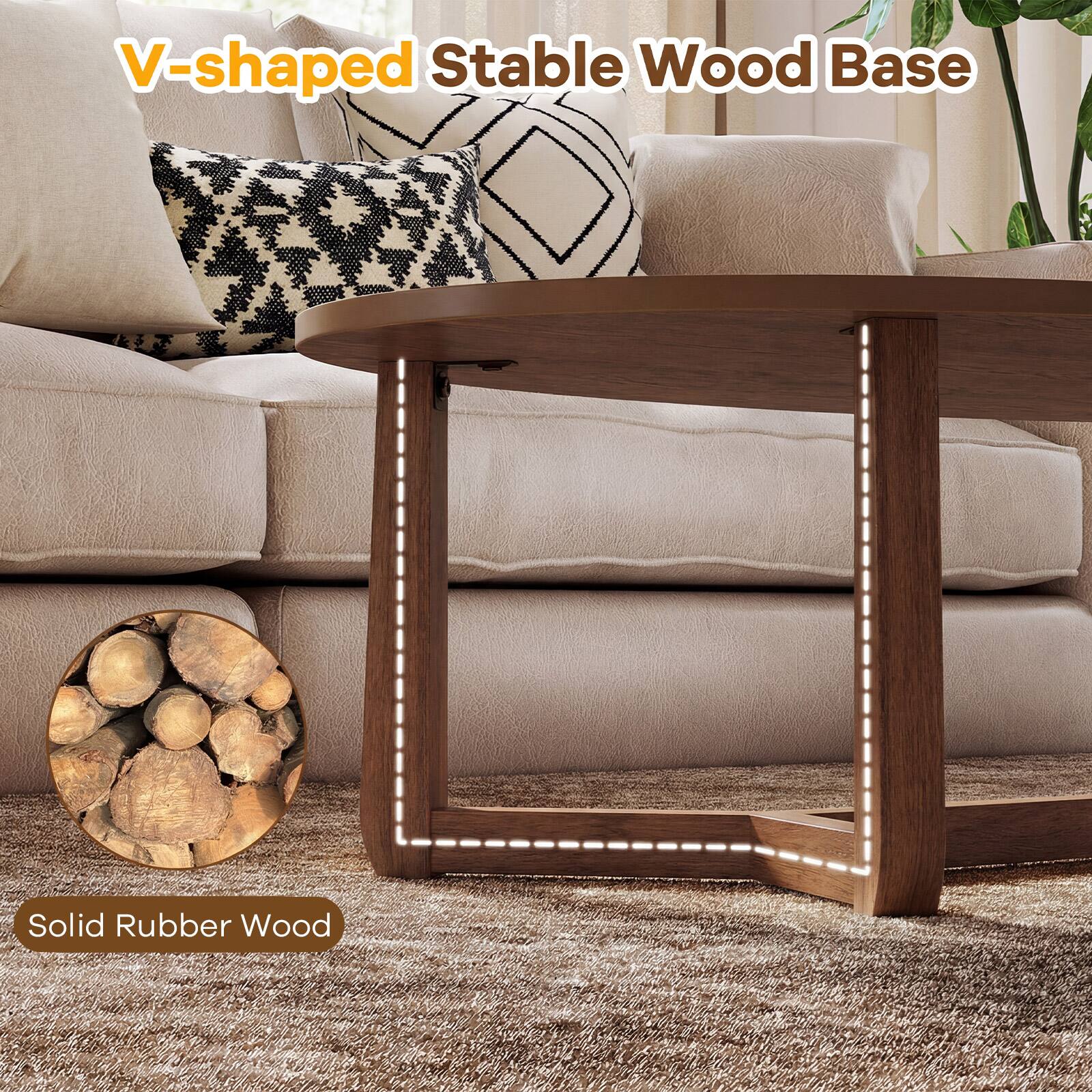 V-shaped Stable Wood Base  
Solid Rubber Wood