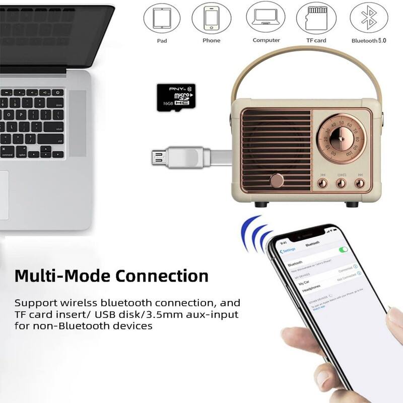 Pad Phone Computer TF card Bluetooth5.0

Multi-Mode Connection, and TF card insert/ USB disk/3.5mm aux-input for non-Bluetooth devices

Support wireless bluetooth connection, and TF card insert/ USB disk/3.5mm aux-input for non-Bluetooth devices