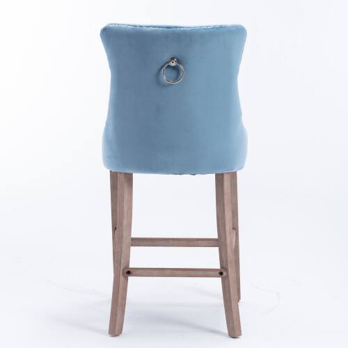 Alt View 2. LUCKY ONE - Assembled Velvet Bar Stool Set of 2 with Button Tufted Wood Legs Chrome Nailhead Trim - Light Blue.