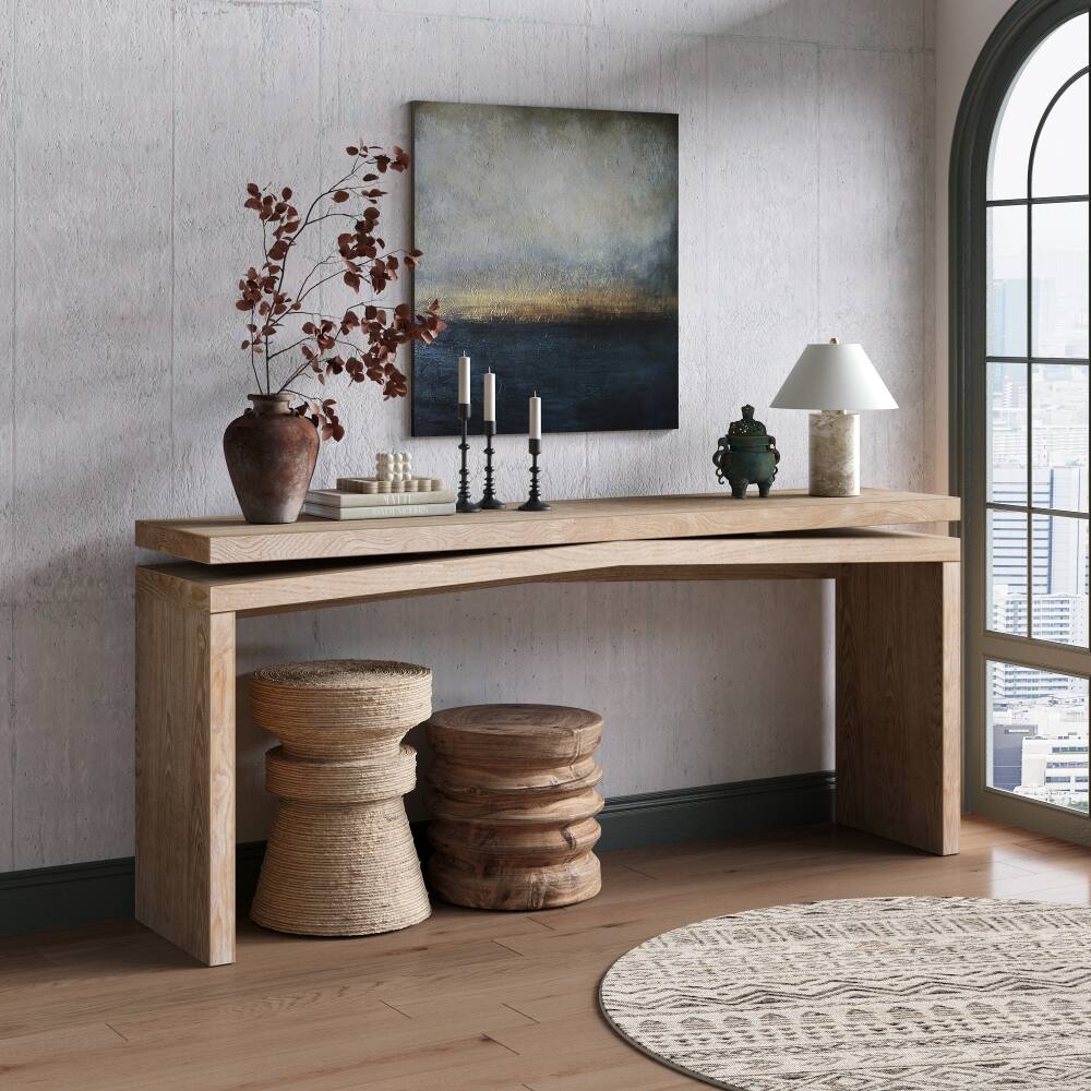 Angle. Loheer - Loheer 65 inch rustic console table, long farmhouse entryway sofa table, antique natural - Antique Natural.