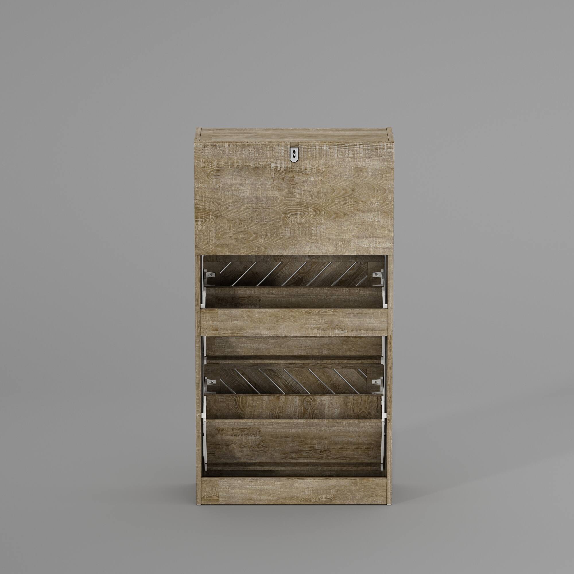Back. Famapy - Famapy Shoe Cabinet Flip - Down Racks Rustic Style Multi - Tiered Storage - Wooden.