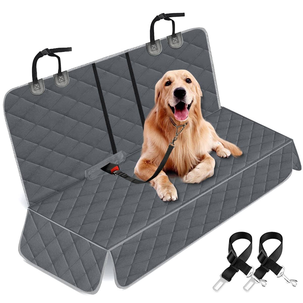 COTTAGE - Dog Car Seat Cover For Dogs Pet Protector Waterproof Bench Non slip Reat Fits Middle Armrest Cars Suvs - Gray+Black Piping Front pairs