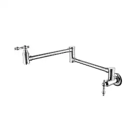 Ropilly - Wall Mount Pot Filler Faucet Brass Folding Swivel Arm Dual Handle Kitchen Faucet - Chrome