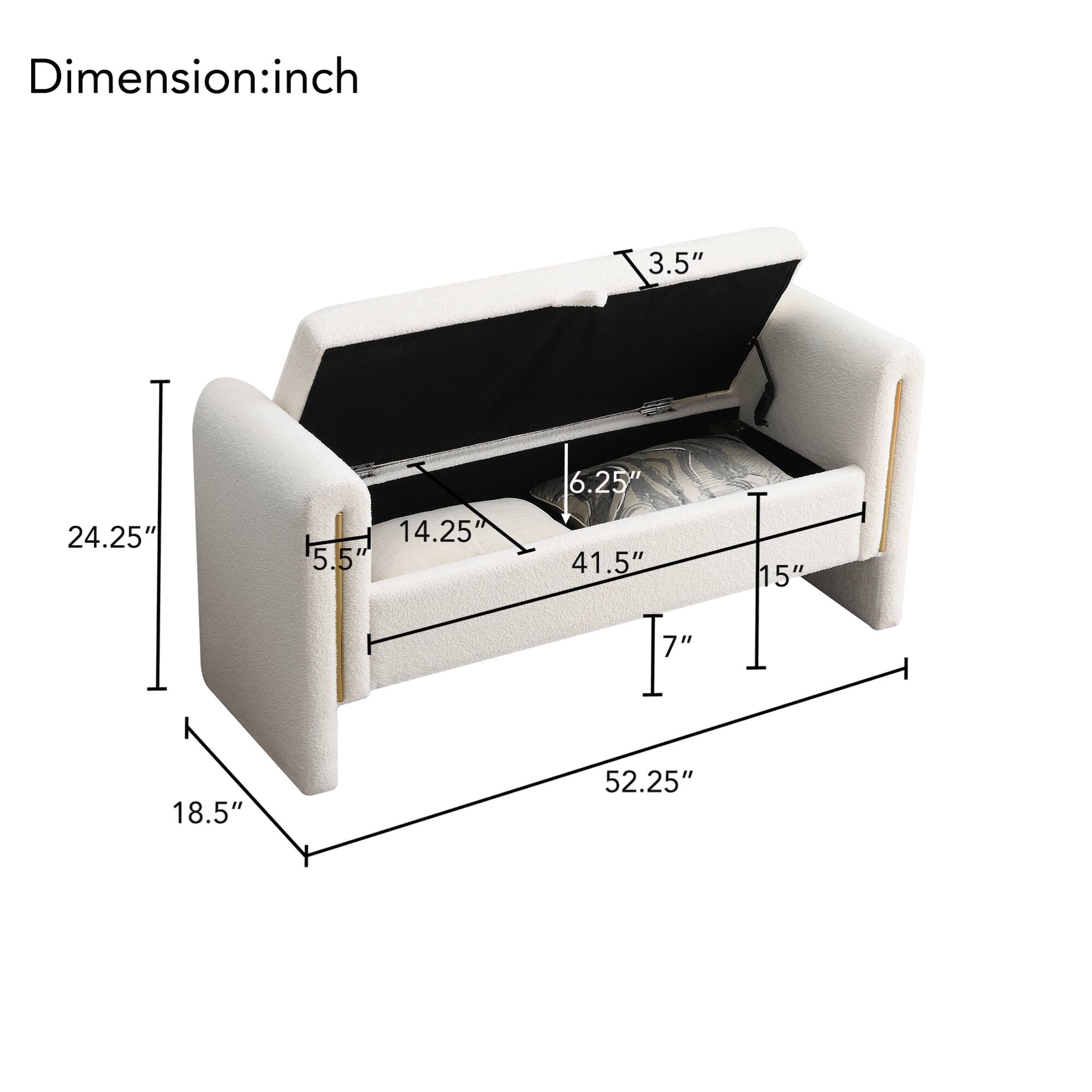 Dimension: inch  
3.5" 6.25" 24.25" 14.25" 5.5" 41.5" 15" 7" 18.5" 52.25"