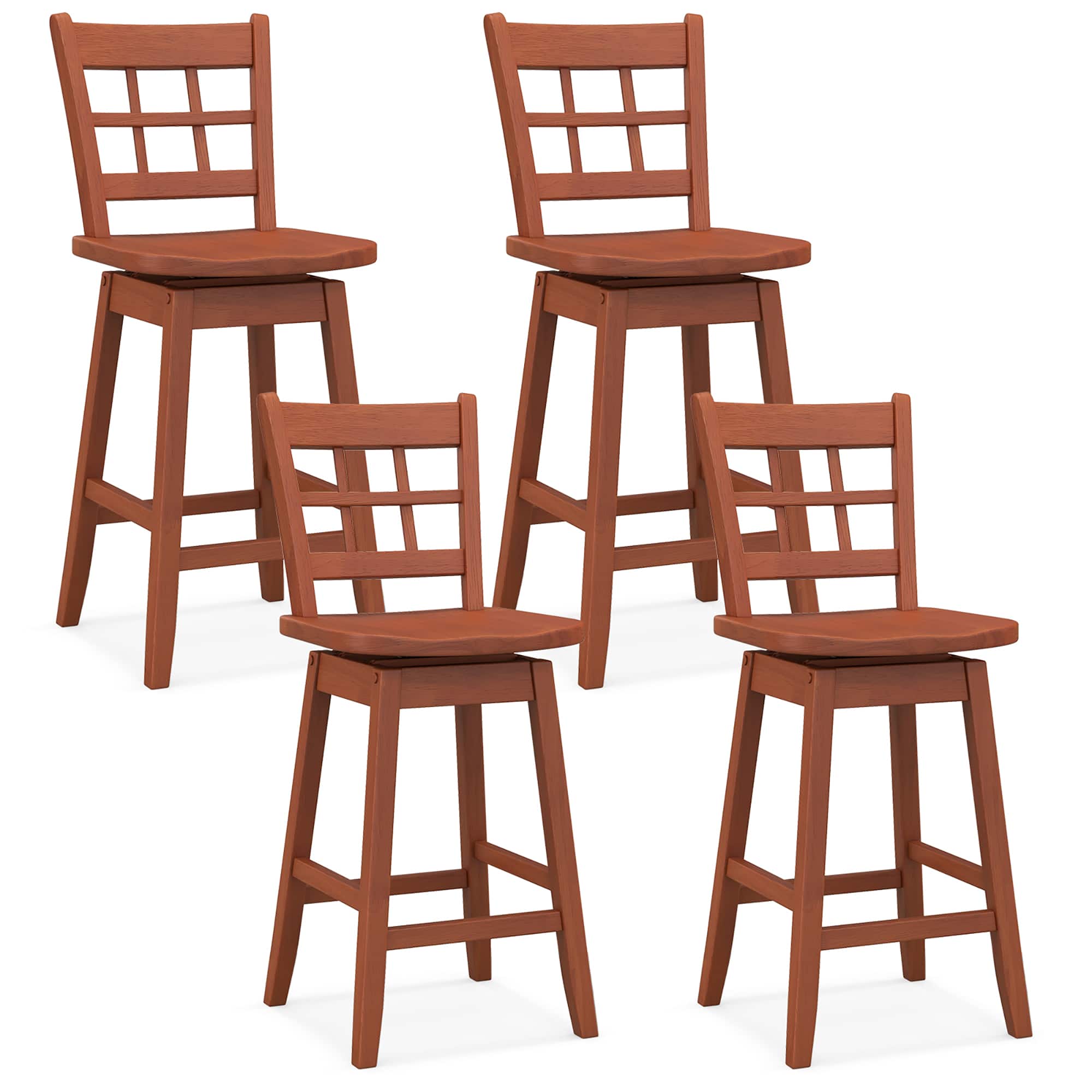 Gymax - 4PCS 24.5 Inch Counter Height Bar Chairs Swivel Bar Stools w/ Hollow Backrest - Walnut