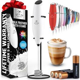 Zulay Kitchen - Tornado Whisk Milk Frother with 4 AA Duracell Batteries - Triple Whisk for More Power - Executive White