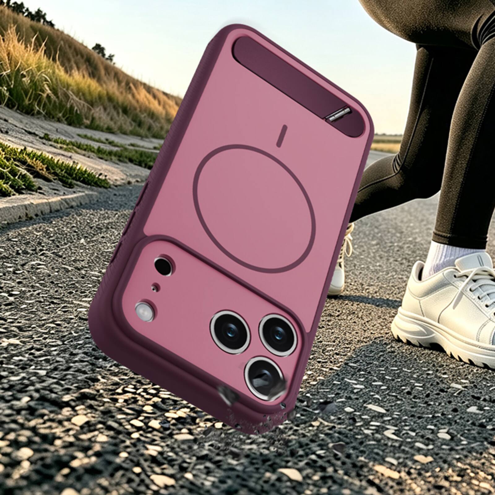 Angle. Dteck - Magnetic Case for Apple iPhone 17 Pro Max, Shockproof Protective Cover with Hidden Kickstand, Precise Camera Cutouts - Green.