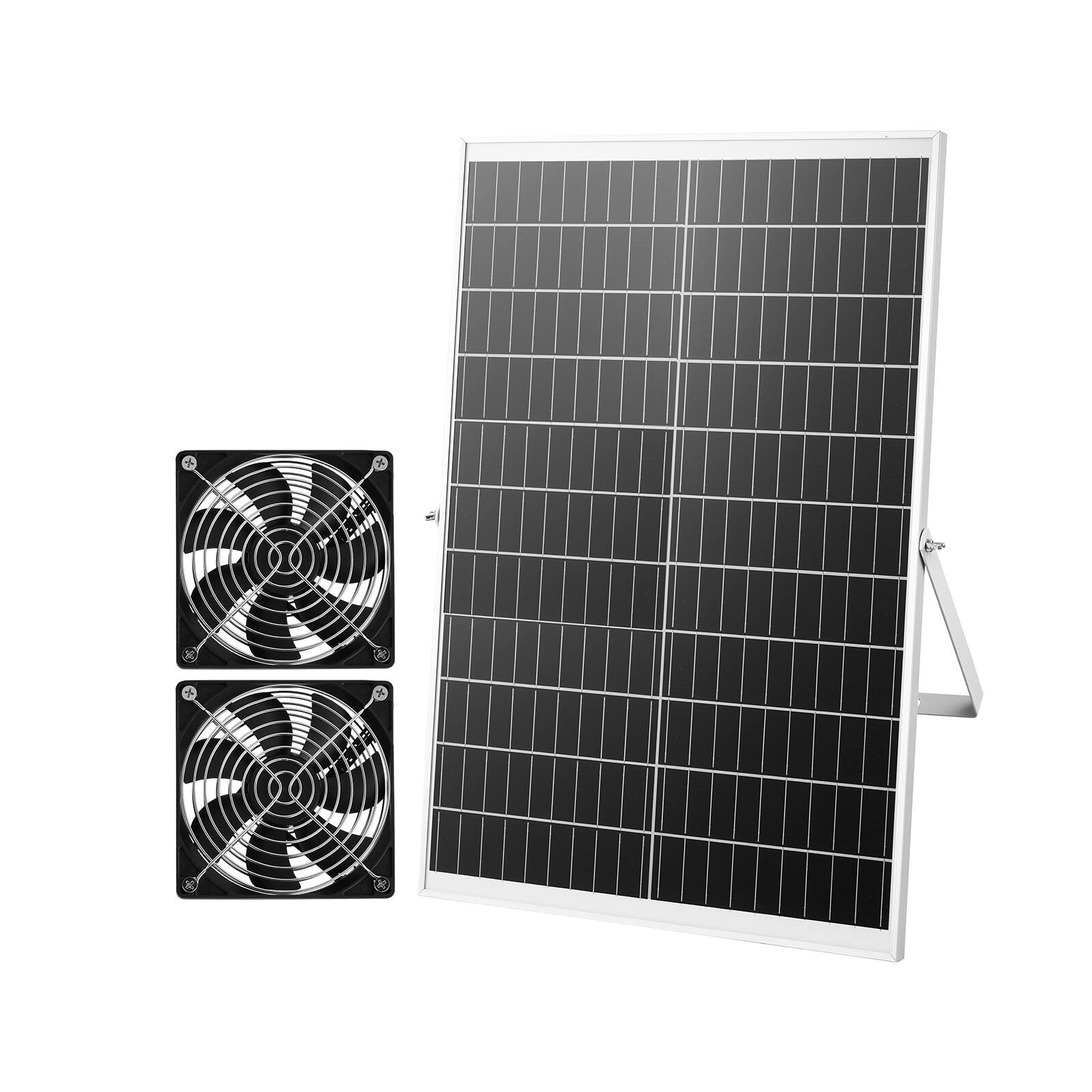 Front. VEVOR - Solar Powered Fan, 30W Solar Panel with 2 Fans, Adjustable Solar Panel Angle, 2668 RPM High-Speed, Flexible Installation - Black.