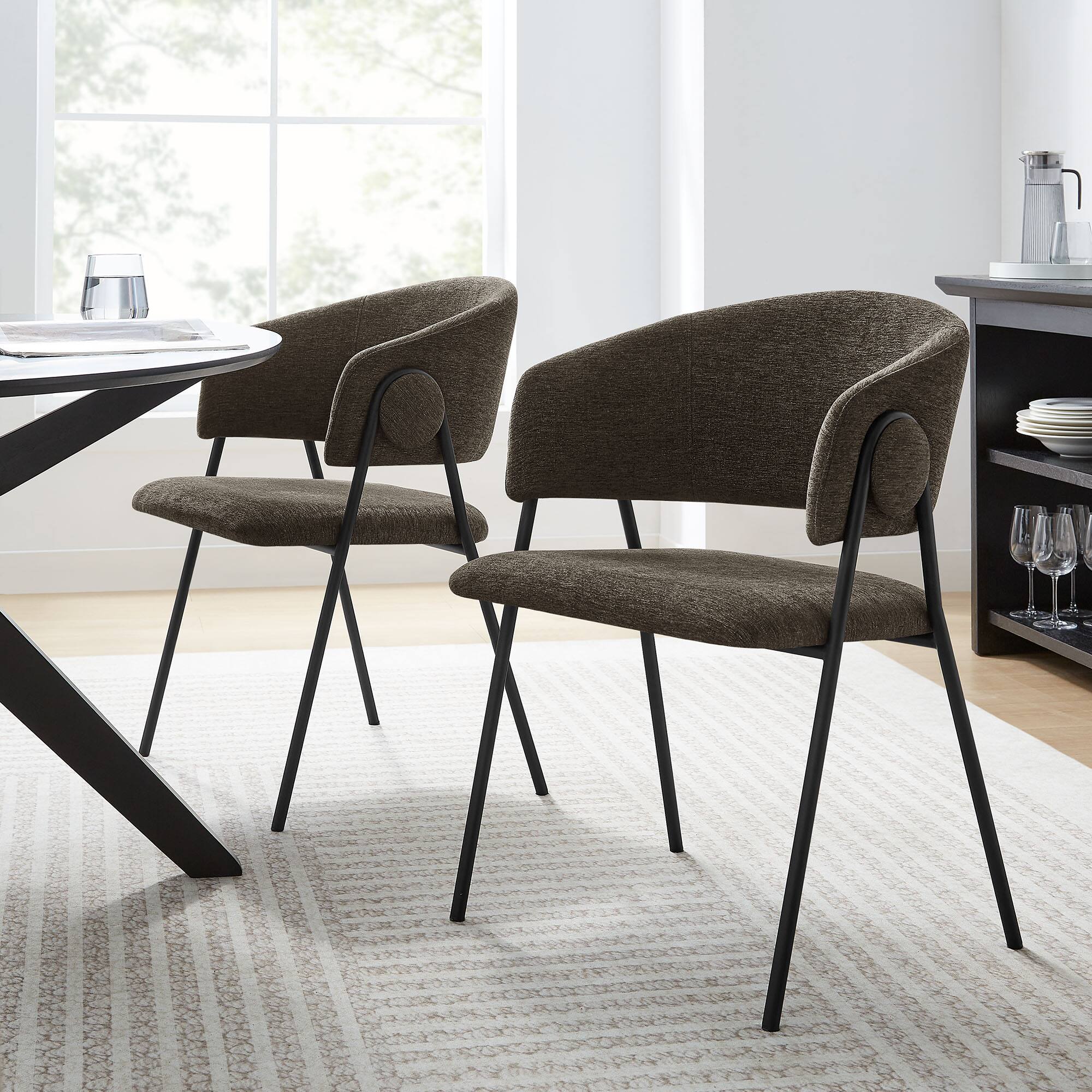 Alt View 5. Modway - Nella Upholstered Heathered Chenille Dining Chairs Set of 2 by Modway - Black.