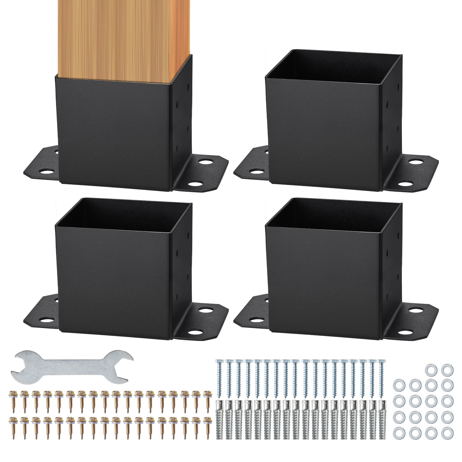 VEVOR - 6x6 Post Base 4 Pcs, Inner Size 5.6"x5.6" Post Base Brackets, Heavy Duty Powder-Coated Post Anchor Wood Post Brackets - Black