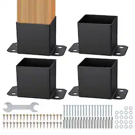 VEVOR - 6x6 Post Base 4 Pcs, Inner Size 5.6"x5.6" Post Base Brackets, Heavy Duty Powder-Coated Post Anchor Wood Post Brackets - Black