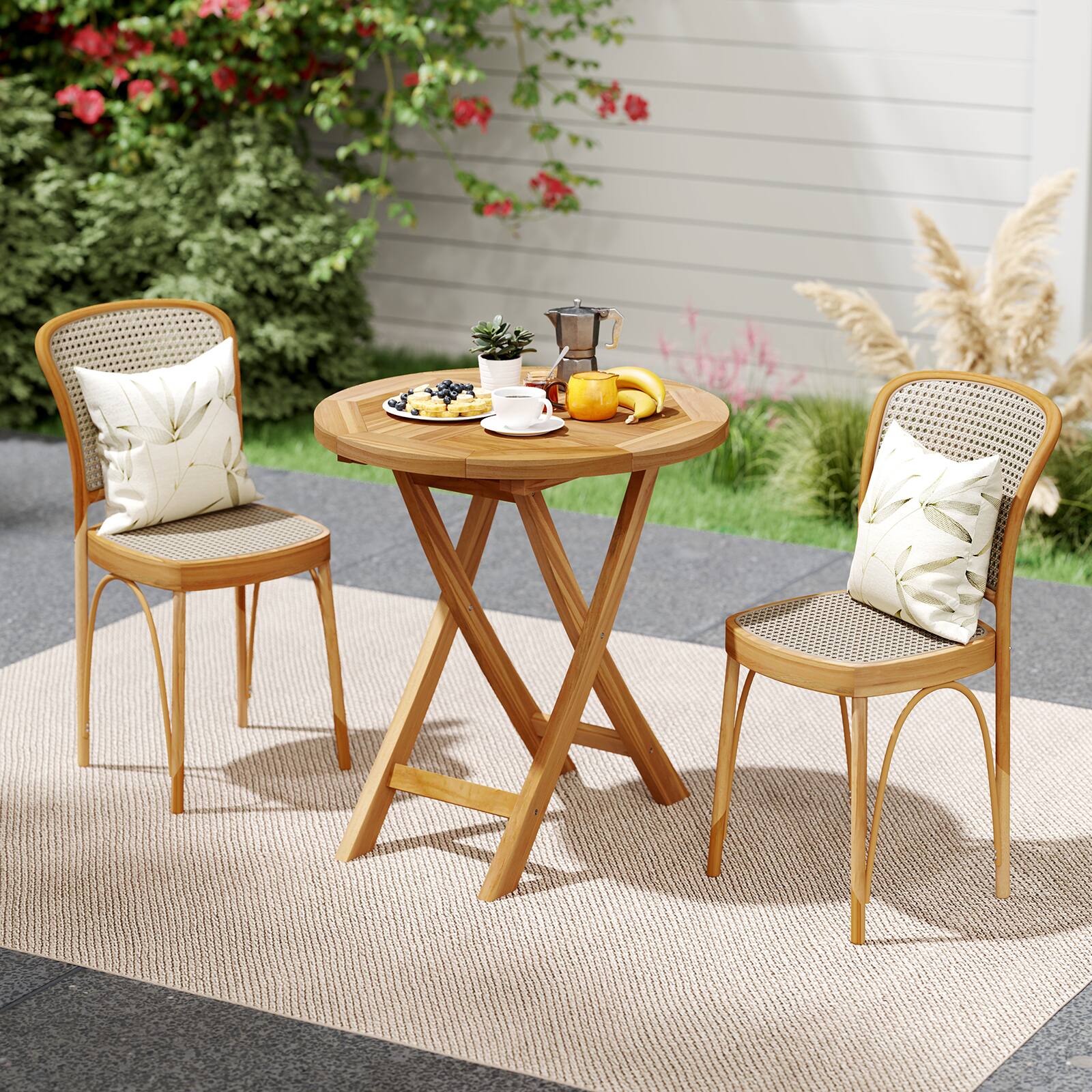 Alt View 3. Gymax - Gymax Patio Teak Wood Dining Table 27.5'' Round Side Table w/ Slatted Tabletop - Natural.