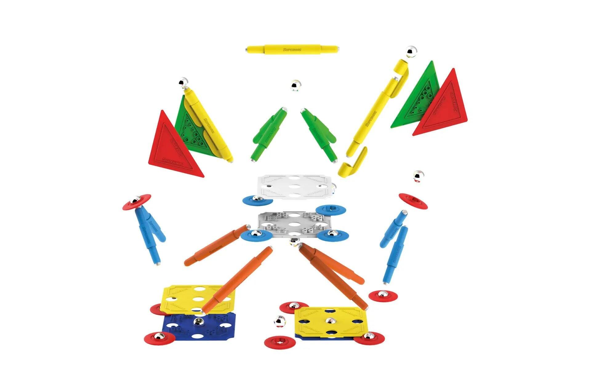 Sure, here is the corrected and grouped text from the image:

- **Top Row:**
  - "Supermagnete"

- **Middle Row:**
  - "Supermagnete"
  - "Supermagnete"

- **Bottom Row:**
  - "Supermagnete"
  - "Supermagnete"

- **Bottom Left:**
  - "Supermagnete"

- **Bottom Right:**
  - "Supermagnete"

- **Bottom Center:**
  - "Supermagnete"

- **Bottom Center (small pieces):**
  - "Supermagnete" (on the small red and yellow pieces)

- **Bottom Center (small pieces):**
  - "Supermagnete" (on the small blue and yellow pieces)

- **Bottom Center (small pieces):**
  - "Supermagnete" (on the small red and yellow pieces)

- **Bottom Center (small pieces):**
  - "Supermagnete" (on the small blue and yellow pieces)

- **Bottom Center (small pieces):**
  - "Supermagnete" (on the small red and yellow pieces)

- **Bottom Center (small pieces):**
  - "Super