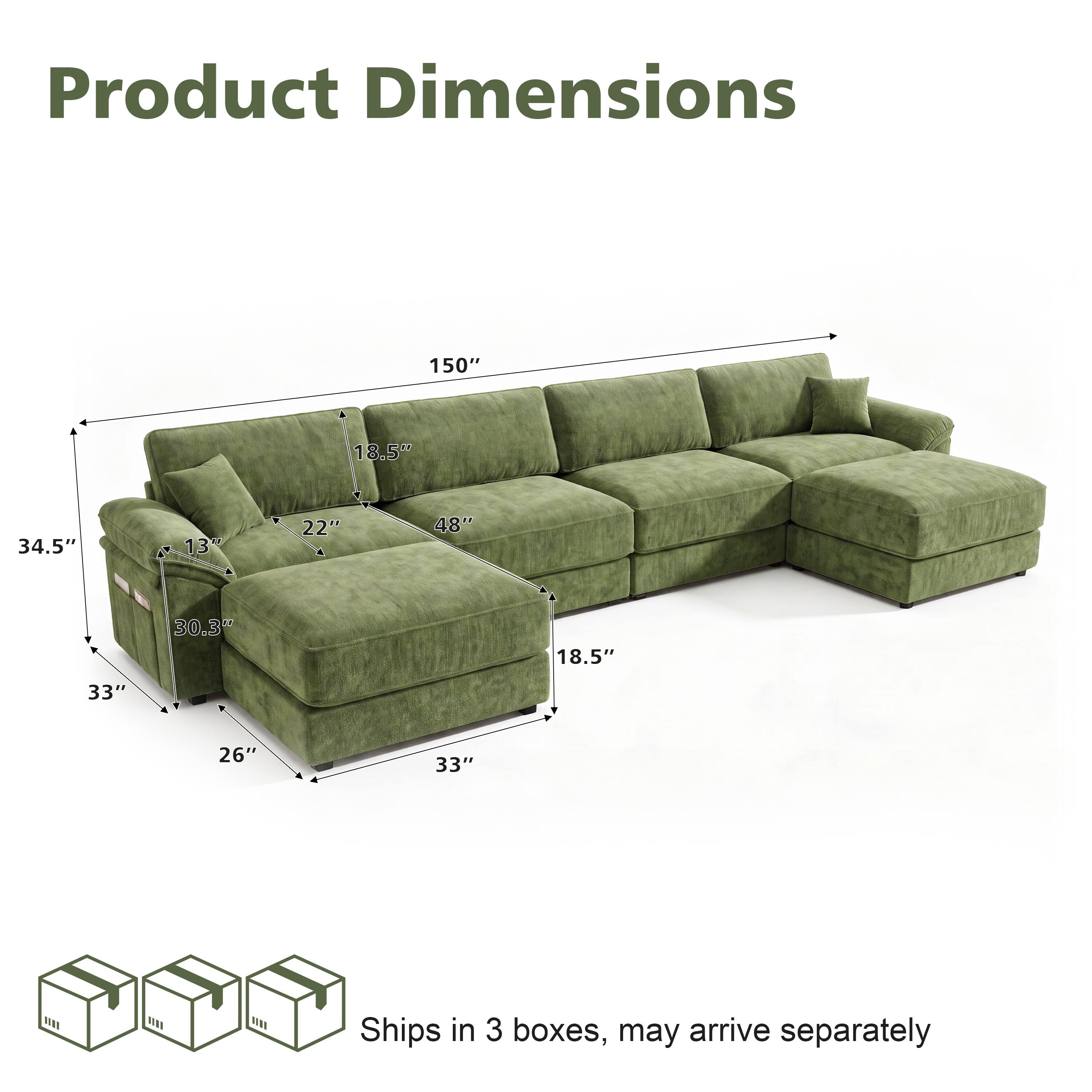 Product Dimensions: 150" x 18.5" x 34.5"  
Ships in 3 boxes, may arrive separately