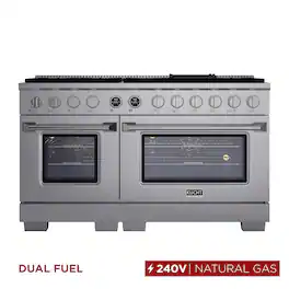 60 in. 7.9 cu. ft. Dual Fuel Range, 10 Burners, NG, Stainless Steel, Kucht Horus Thermostat - Stainless Steel
