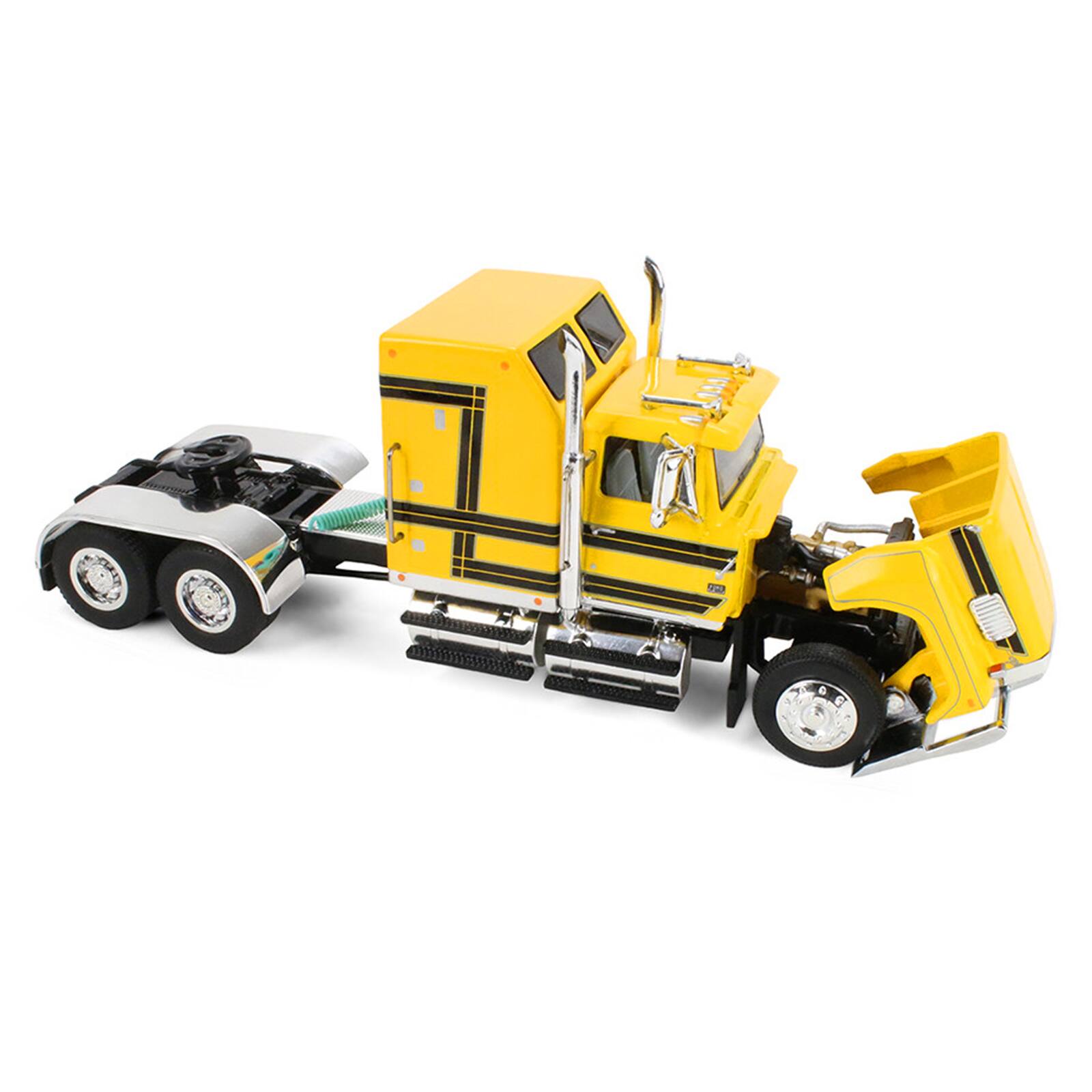 Alt View 3. First Gear - Ford LTL 9000 with 60" Aerodyne Sleeper & 53' Wilson Roadbrute Trailer w/Wagon Yellow w/Black 1/64 Model by First Gear.