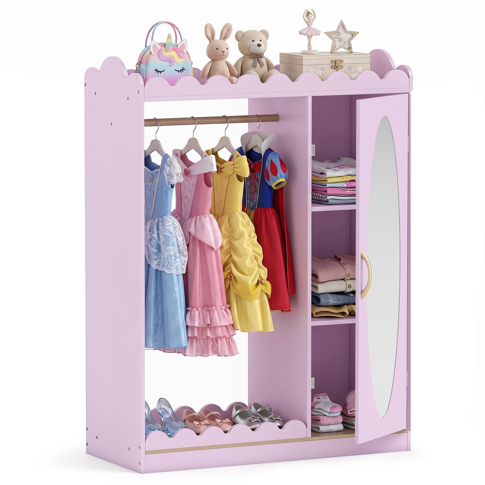 Alt View 1. Costway - Costway Kids Dress Up Storage with Full Length Mirror, Single Door Cabinet, Hanging Rod - Pink.