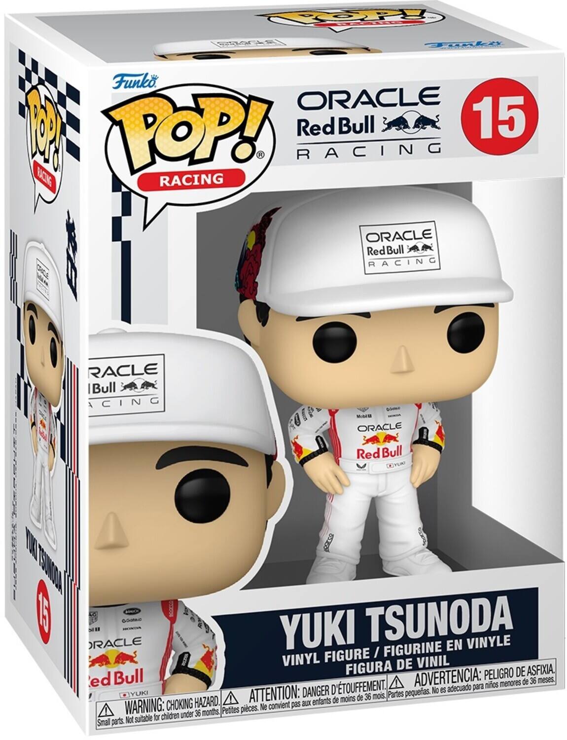 Funko POP! Racing  
Oracle Red Bull Racing  
15  
Yuki Tsunoda  
Vinyl Figure / Figurine en Vinyle / Figura de Vinil  
Warning: Choking Hazard. Small parts. Not suitable for children under 36 months.  
Attention: Danger d'étouffement. Ne convient pas aux enfants de moins de 36 mois.  
Advertencia: Peligro de asfixia. No es adecuado para niños menores de 36 meses.