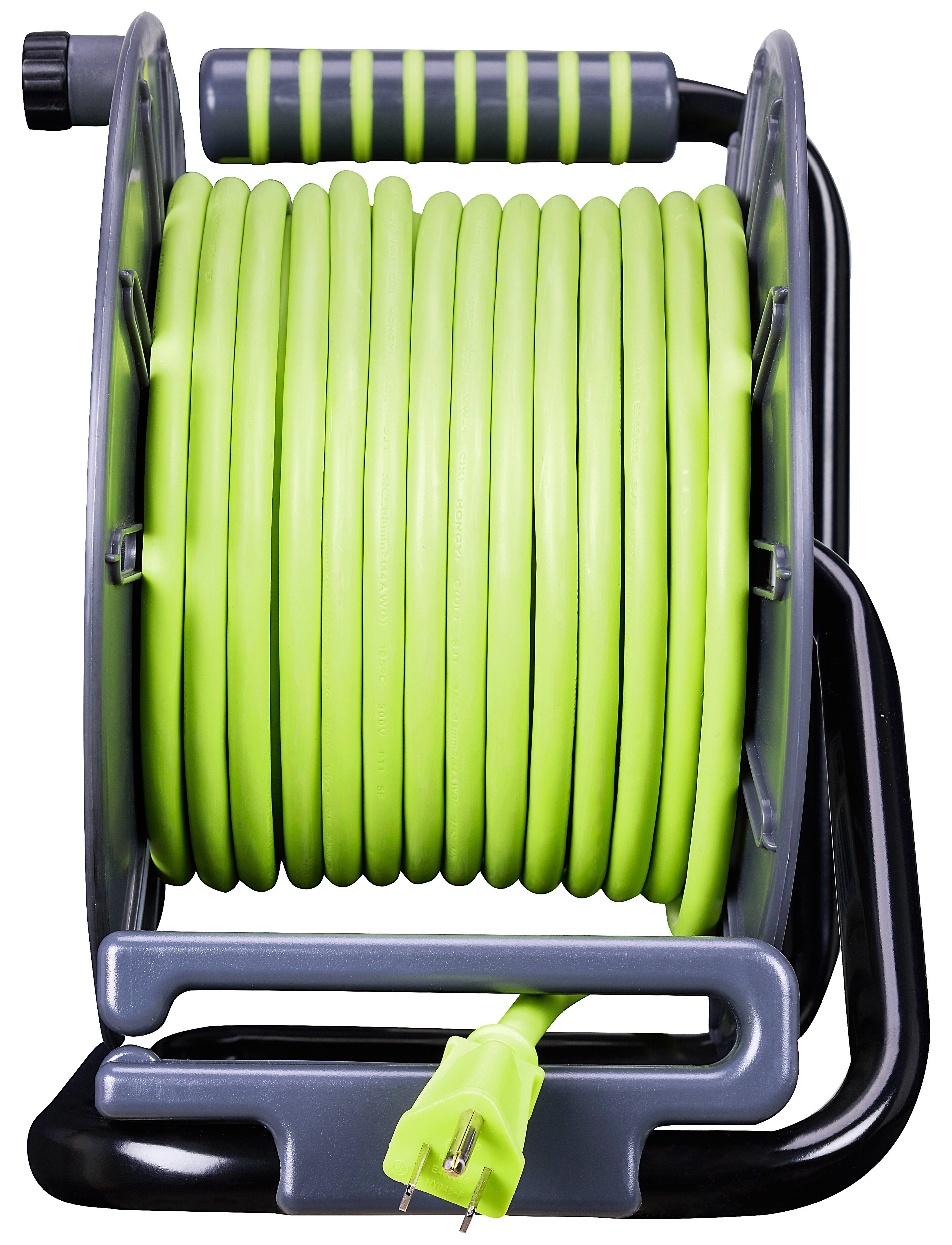 Alt View 12. Masterplug - 75Ft 4 Sockets 13A 14AWG Large Open Reel with USB Charging - Green & Grey.