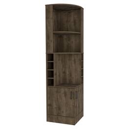 TuHome - Syrah Corner Bar Cabinet, Eight Bottle Cubbies, Double Door, Two Open Shelves, Bar Room or Living Room - Dark Brown
