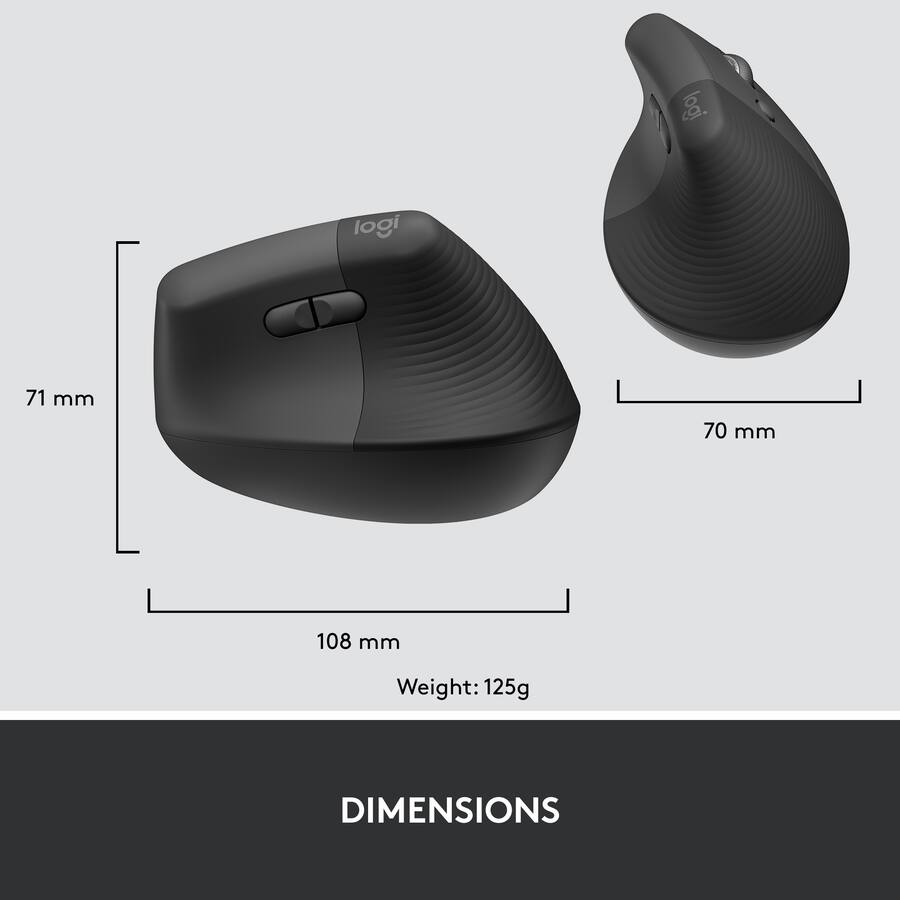 Logitech Mouse Type Logitech Lift for Business Vertical Ergonomic Mouse Wireless Graphite ...
