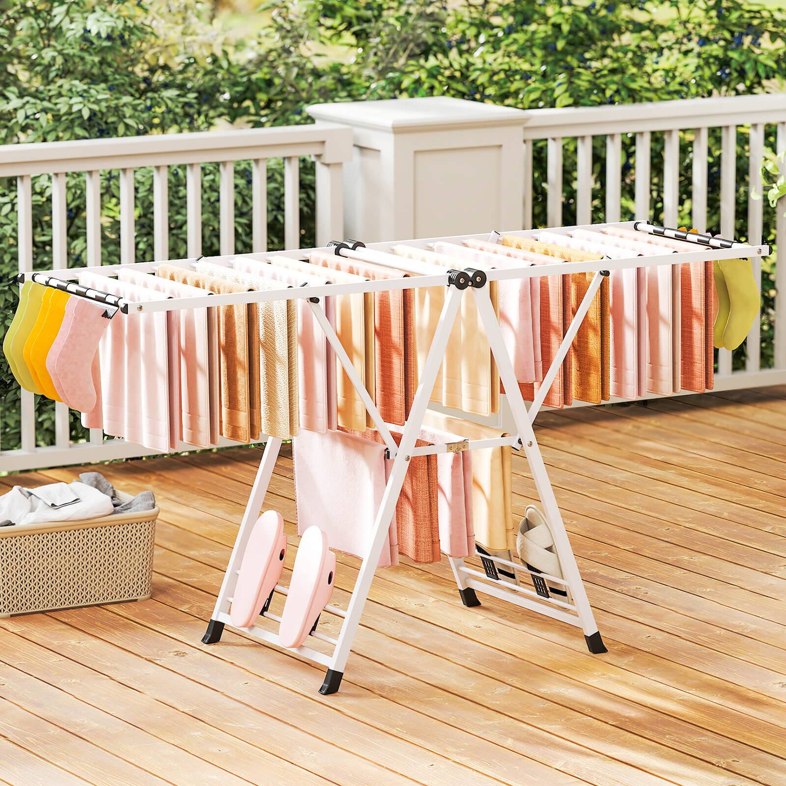 Alt View 3. Costway - Costway Foldable Metal Laundry Drying Rack with Height Adjustable Wings, 20 Drying Rails - White.