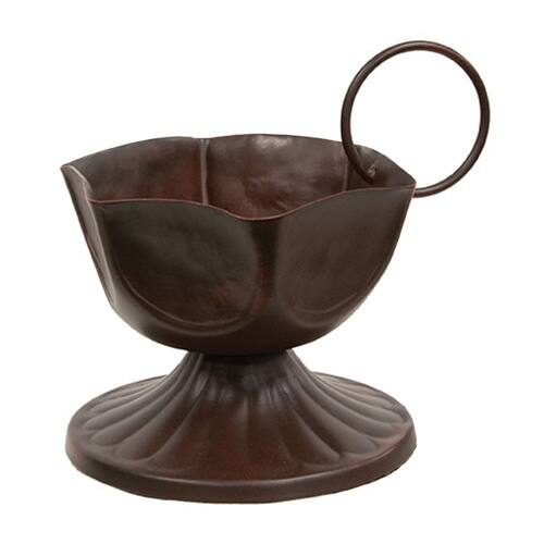Front. BreeBe - Rusty Look Metal Urn Bowl Taper Holder - Brown.