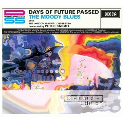 DAYS OF FUTURE PASSED  
THE MOODY BLUES  
With THE LONDON FESTIVAL ORCHESTRA conducted by PETER KNIGHT  

THE DAY BEGINS  
Dawn  
Dawn a feeling  
THE MORNING  
Another morning  
LUNCH BREAK  
Peak hour  
THE AFTERNOON  
Forever afternoon (Tuesday 7)  
Time to get away  
EVENING  
The sun set  
Twilight time  
THE NIGHT  
Nights in white satin  

DECCA  
DERAMIC SOUND SYSTEM  
SS  

DELUXE Edition