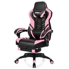Gymax - Office Computer Desk Chair Gaming Chair Adjustable Swivel w/Footrest - Pink