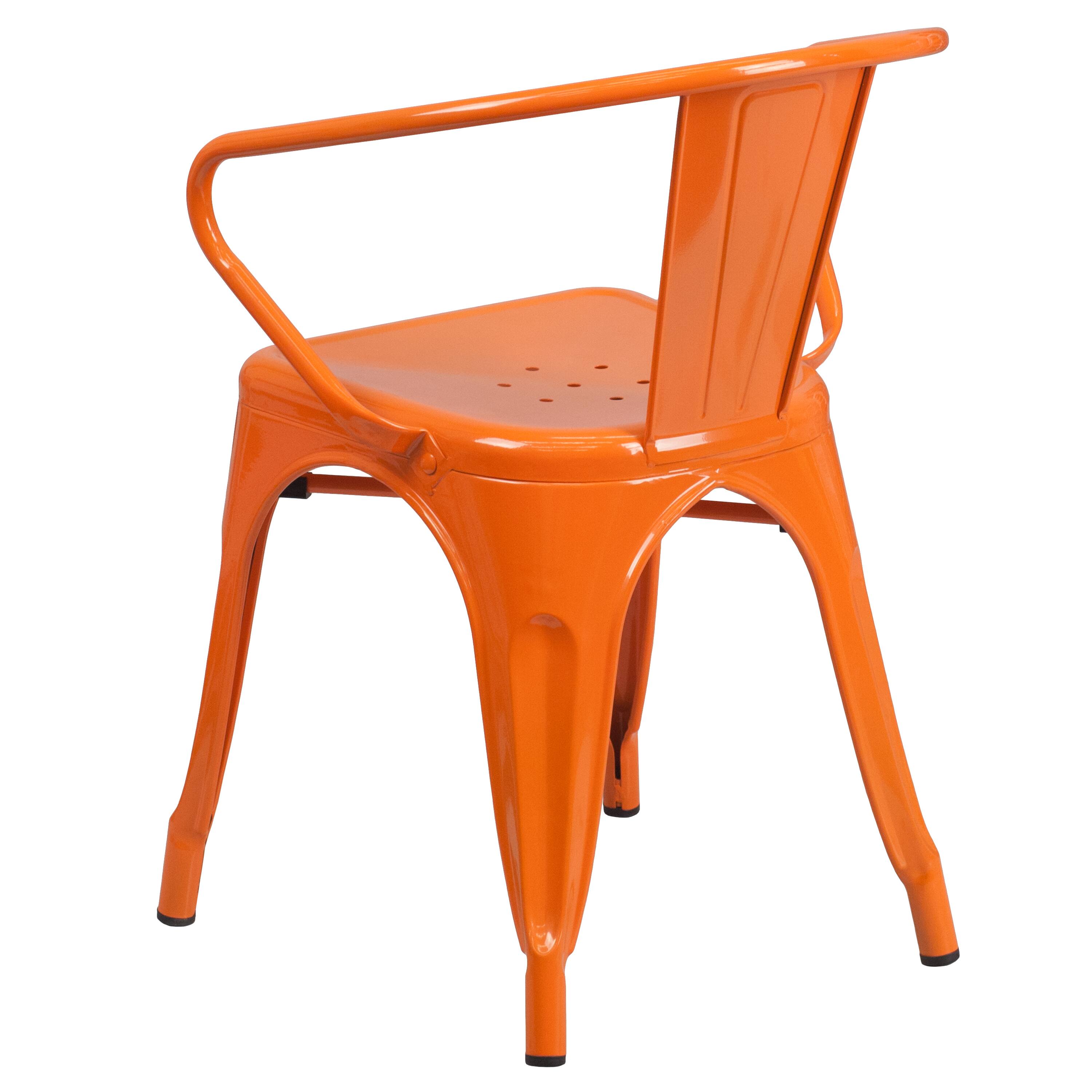 Alt View 5. Emma + Oliver - Commercial Grade Colorful Metal Indoor-Outdoor Chair with Arms - Orange.