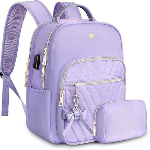 Front. Stamp n Camp - Cute Backpacks For Women  Mini Stylish Daypack Purse With Usb Charging Port Waterproof Anti theft Travel Casual Daily - Purple-Small.