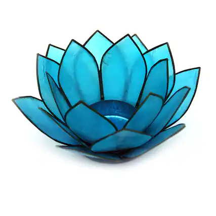 Front. Contrast Inc. - Turquoise Blue Capiz Shell Lotus Flower Small Tealight Candle Holder - Turquoise.