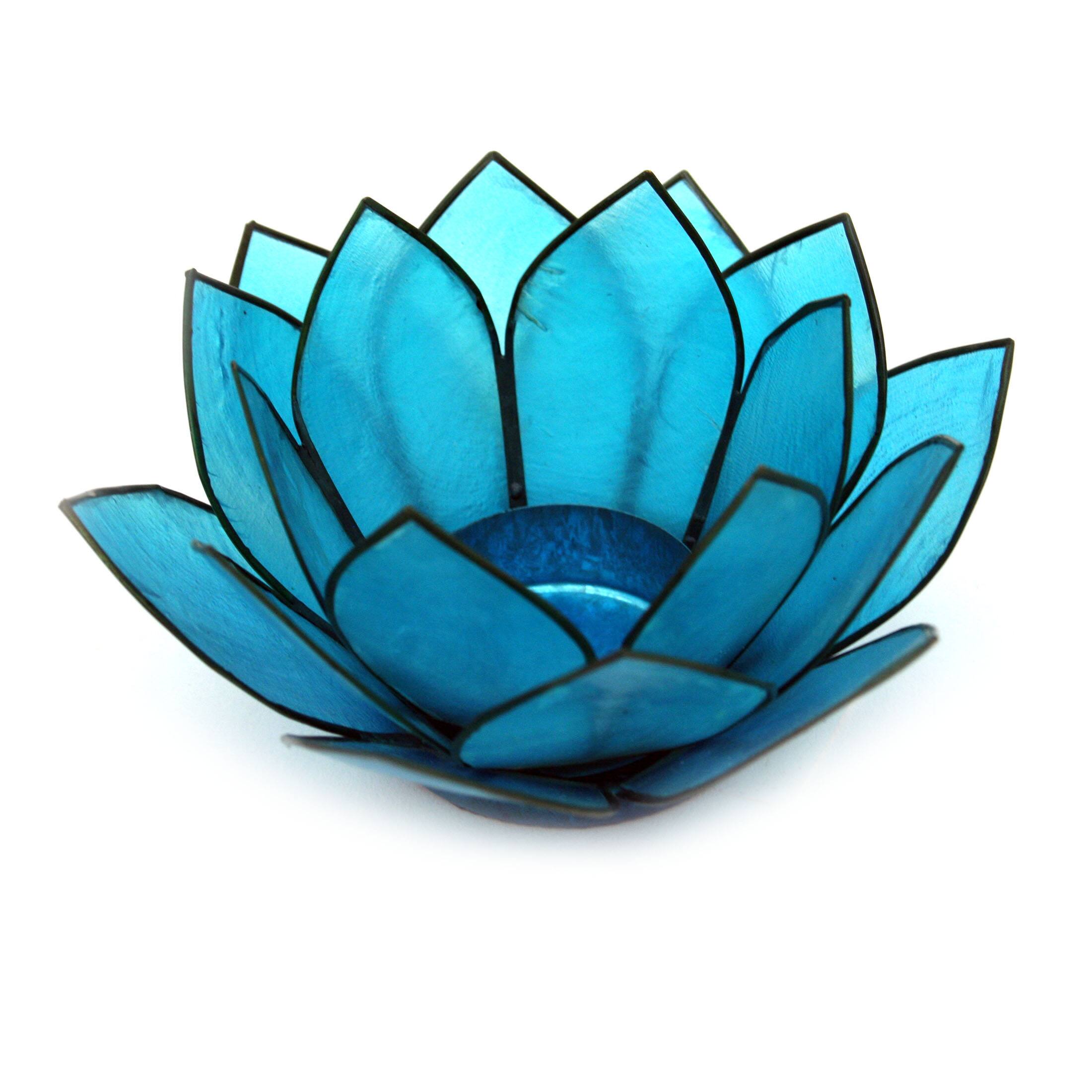 Front. Contrast Inc. - Turquoise Blue Capiz Shell Lotus Flower Small Tealight Candle Holder - Turquoise.
