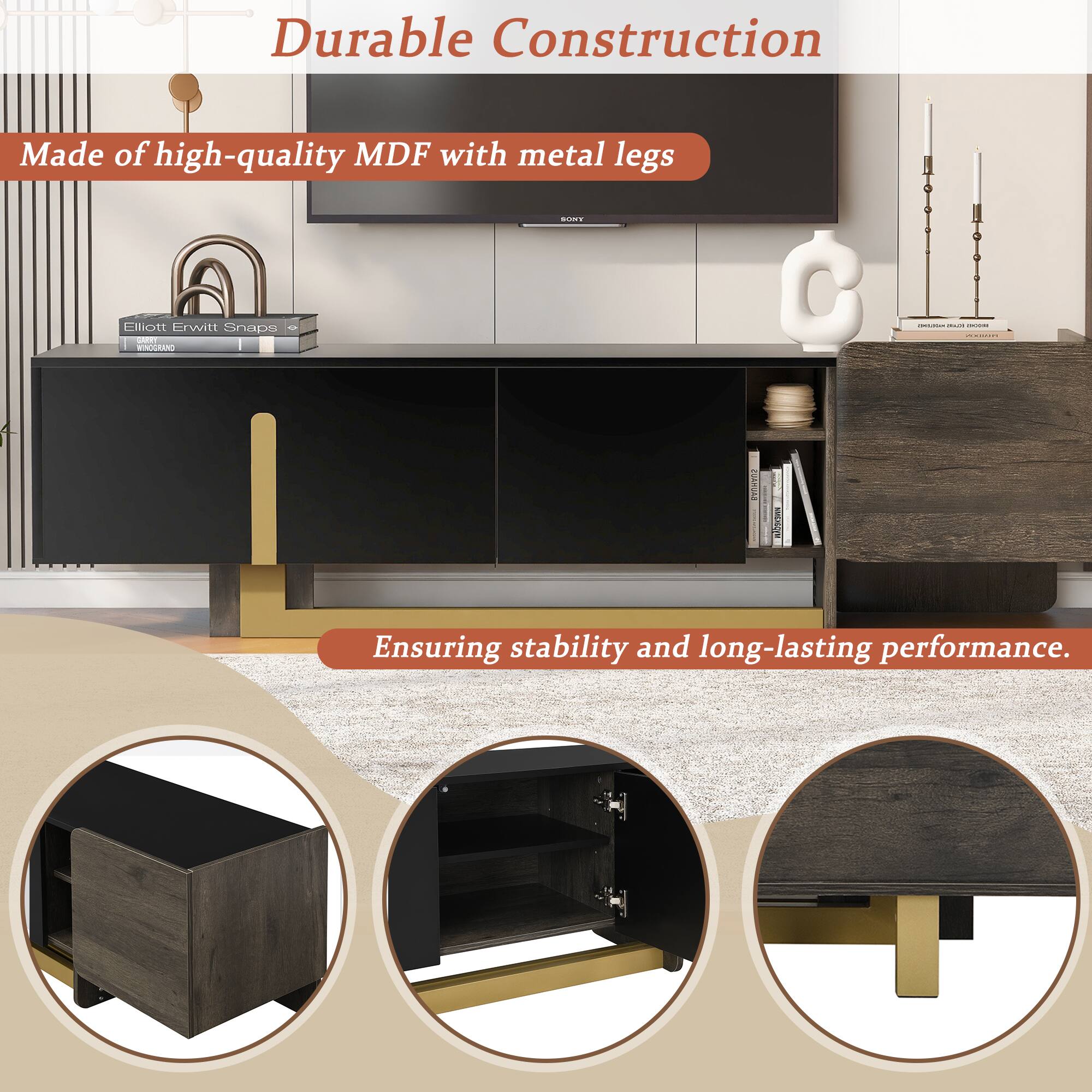 Durable Construction  
Made of high-quality MDF with metal legs  
Ensuring stability and long-lasting performance.