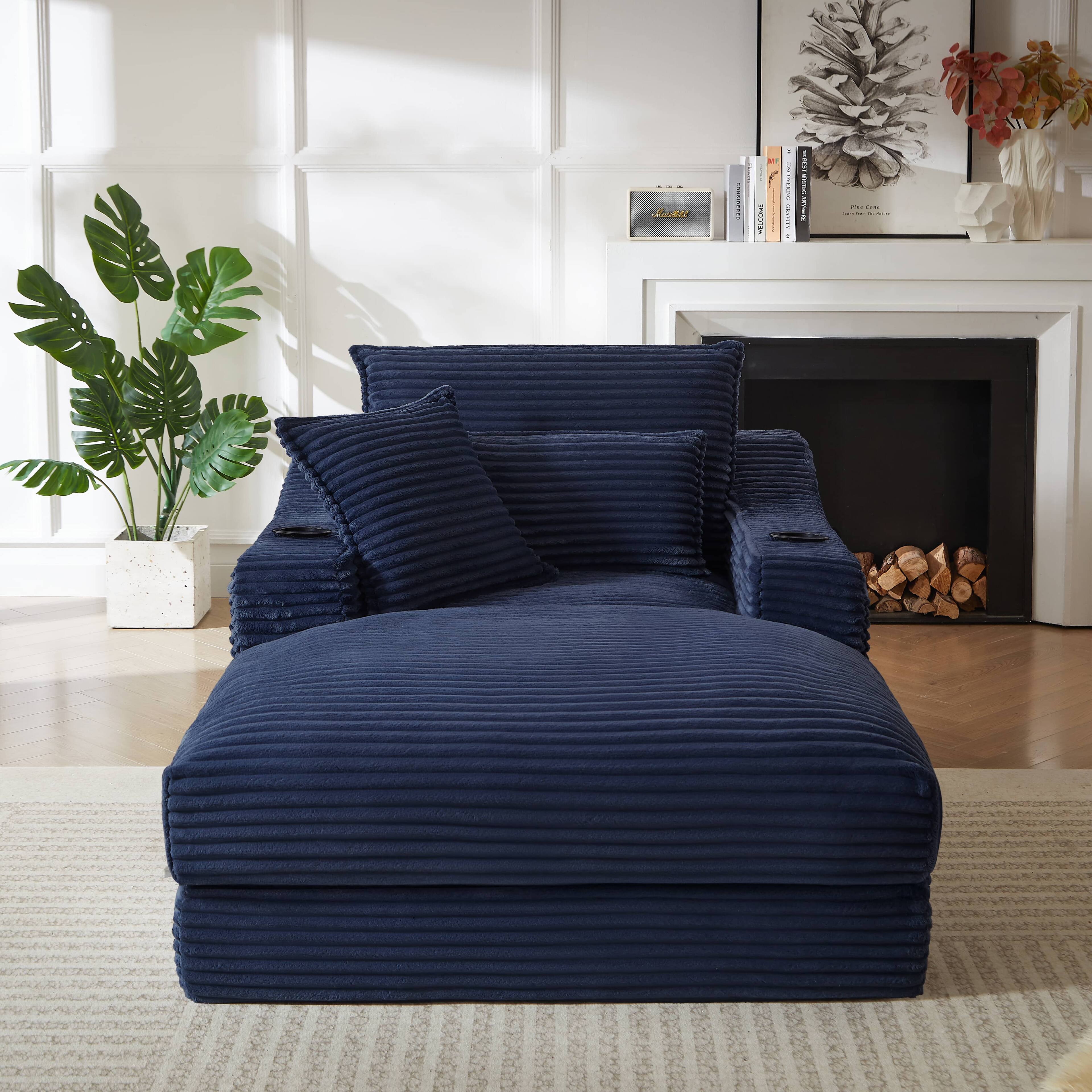 Angle. Anysun - Anysun 47'' Modern Comfortable Unique Cushion Design Cushioned Compression Corduroy Sofa with Spacious Depth - Blue.
