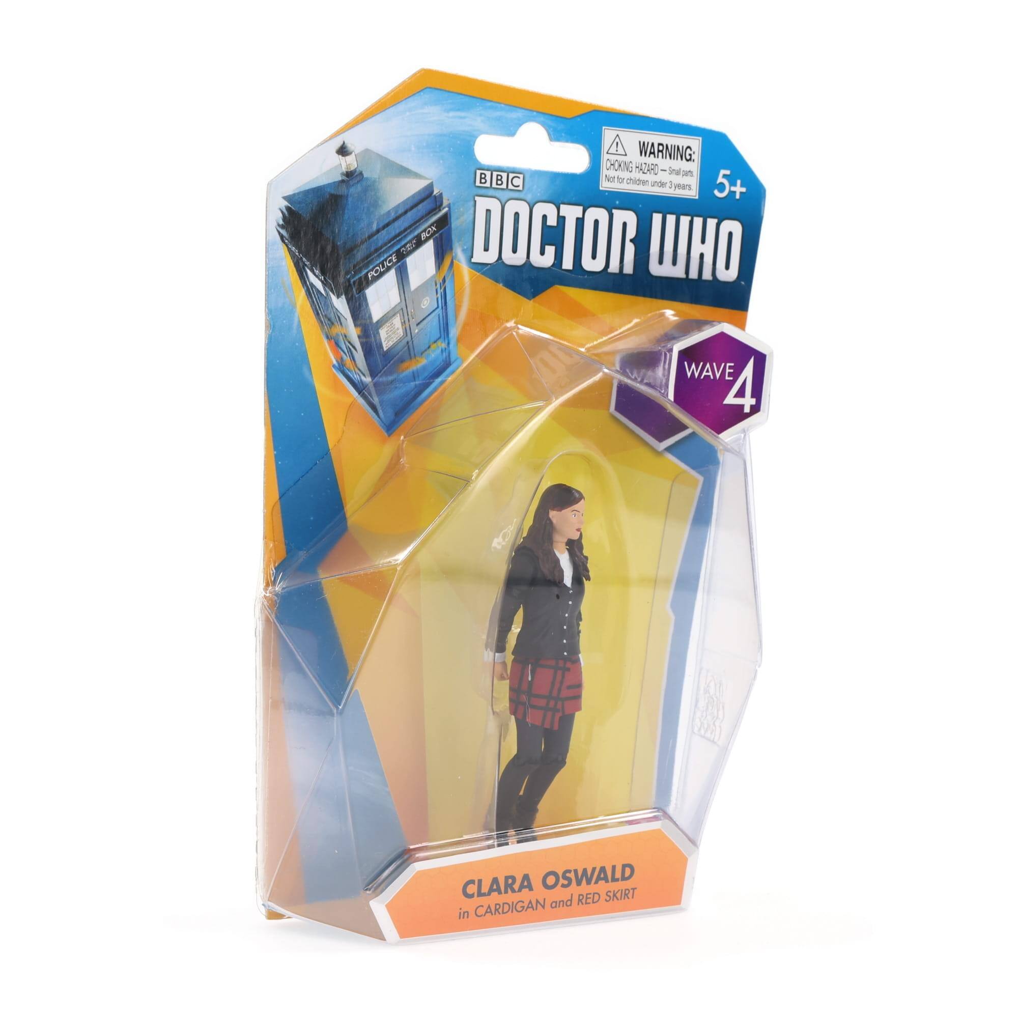 WARNING: CHOKING HAZARD - Small parts. Not for children under 3 years.  
5+  
BBC DOCTOR WHO  
WAVE 4  
CLARA OSWALD in CARDIGAN and RED SKIRT