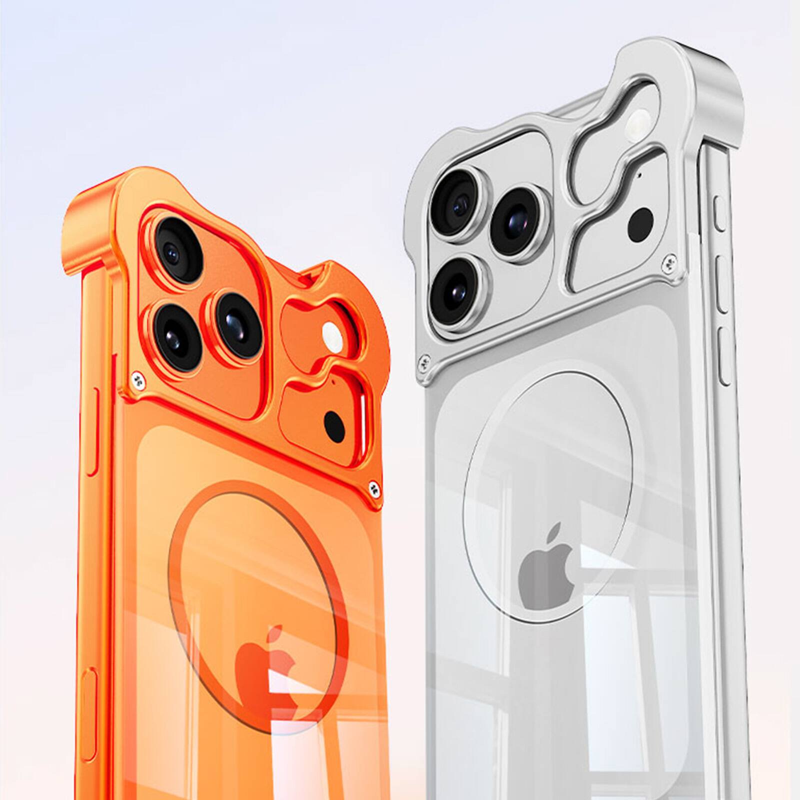 Alt View 2. Dteck - Magnetic Clear Hard PC Case for Apple iPhone 17 Pro, Aluminum Metal Bumper Shockproof Slim Reinforced Corner Phone Cover - Orange.