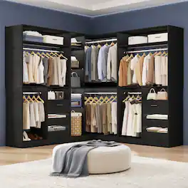 Aheaplus - 72"-108" Modular DIY Closet System with 6 Drawers & 6 Hanging Rods, Heavy Duty Adjustable Organizer for Bedroom/Garage - Black