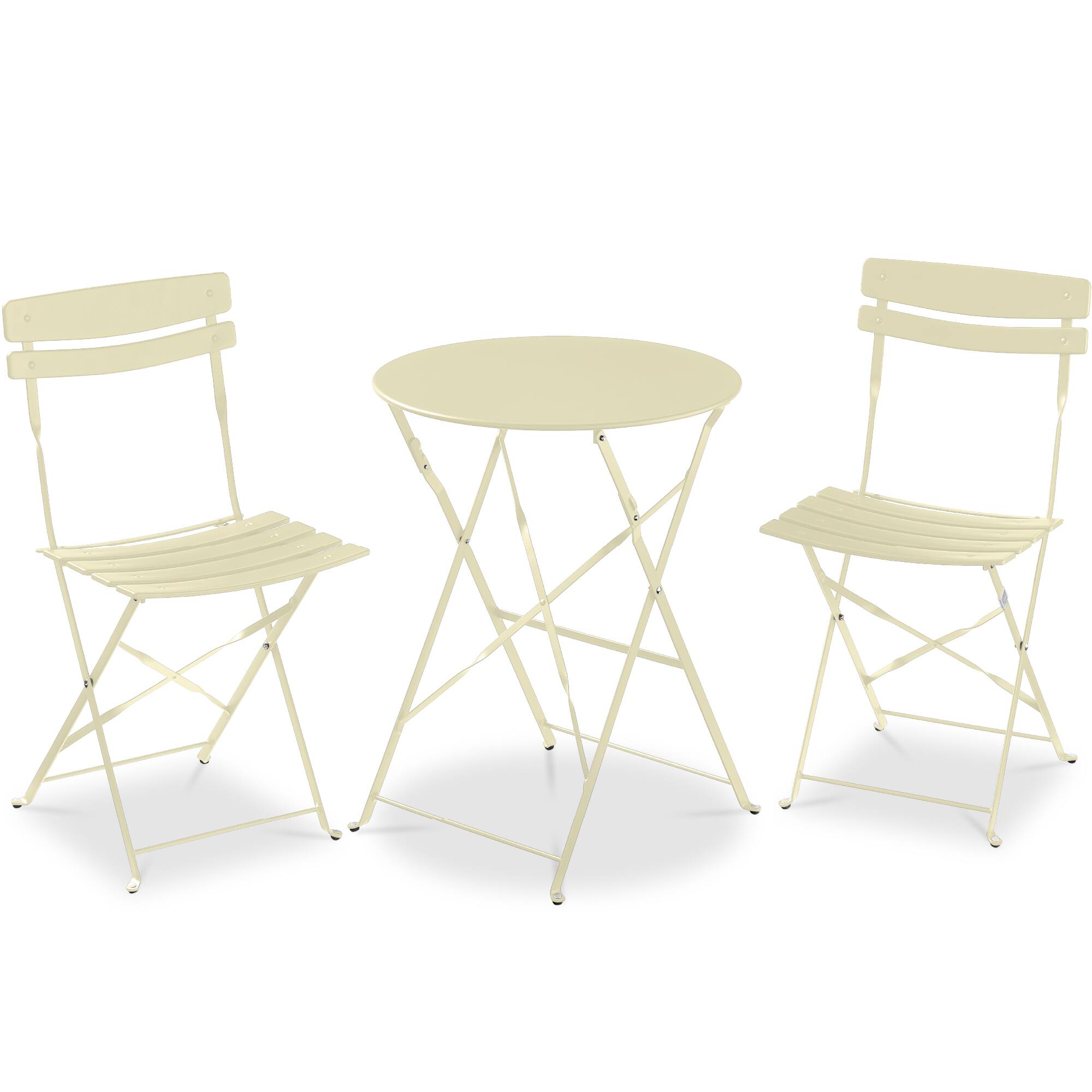 Front. Best Choice Products - Best Choice Products 3-Piece Small Bistro Set, Folding Patio Furniture Set of 2 Chairs and Table - Cream - Cream.