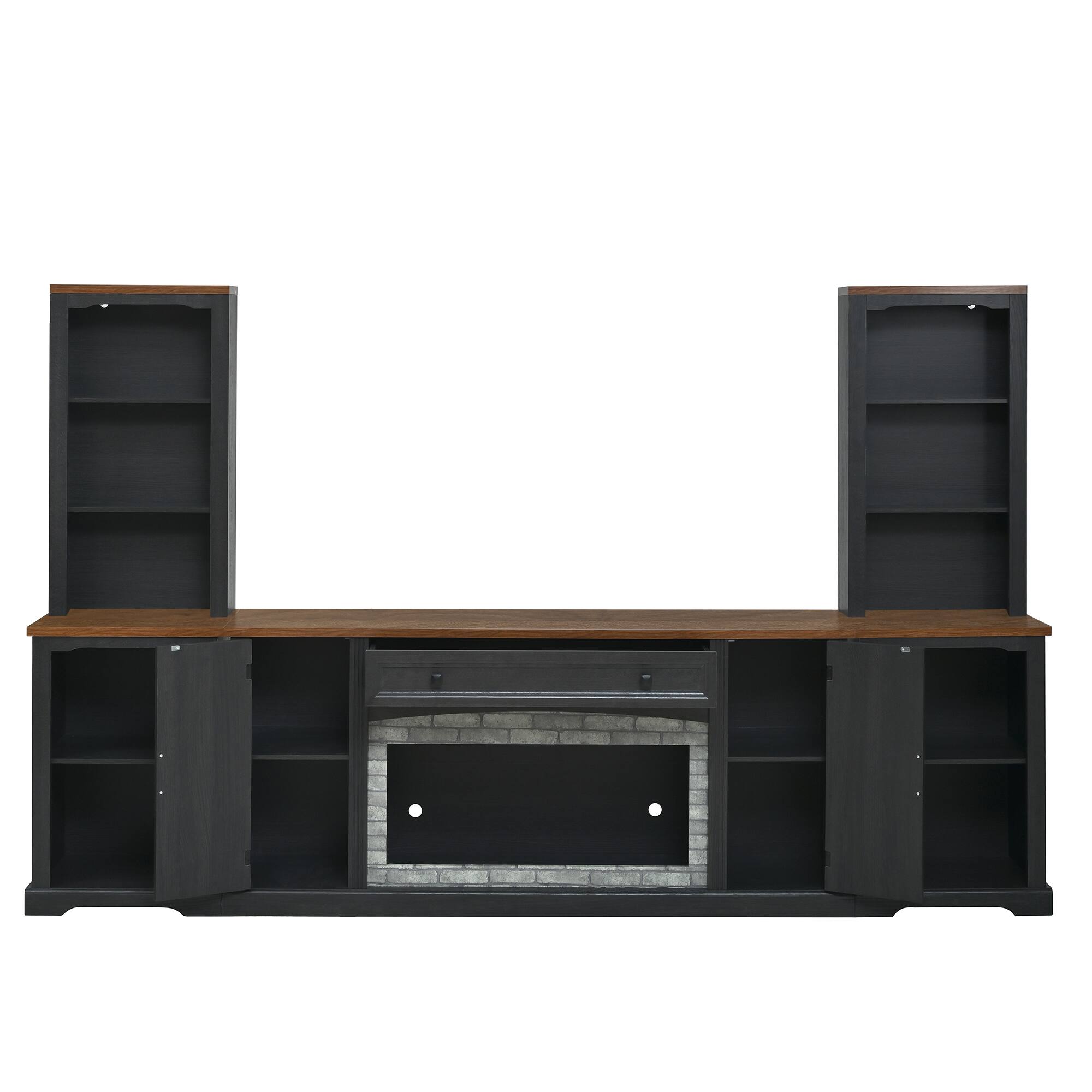 Angle. Whisen - 3-Piece TV Stand Set for TVs up to 70-Inch,Modular Entertainment Center with Storage Cabinets,Bookshelves and Drawer - Black.