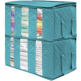 Sorbus - Foldable Storage Bag Organizers, 3 Sections, Great for Clothes, Blankets, Closets, Bedrooms, and More, 2-Pack - Aqua